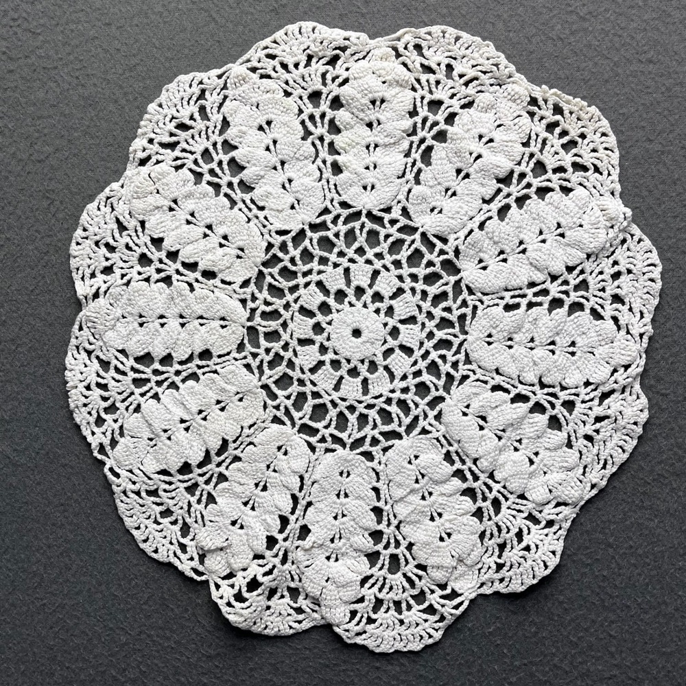 Handmade White Crochet Doily Cotton Lace 12 Inch Vintage Cottagecore Home Decor